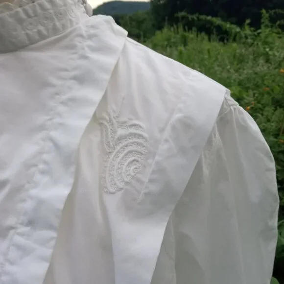 JW Anderson Shirt Embroidered White Designer Vintage Size 6 Crop - Picture 4 of 13